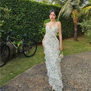 Ruffled Floral Maxi Dress - Size S